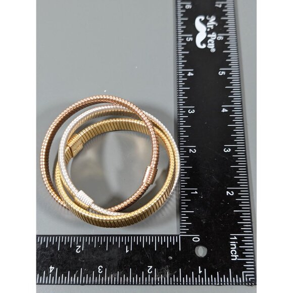 Mixed Metal Style Interlocking Triple Stretch Bracelet 7" Retro - Picture 7 of 8